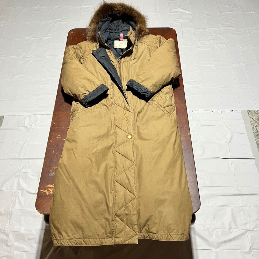 Vintage Utex Tan Long Down Feather Parka Faux Fur Hood Quilt Winter Coat Mens XL